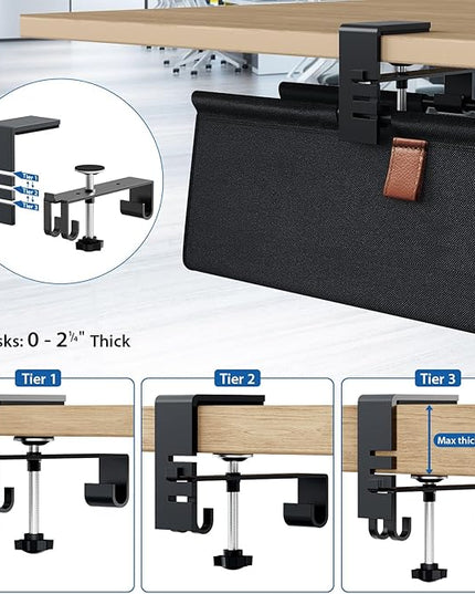 Zilink No Drill Under Desk Cable Management Tray 40" Cord Organizer for Table Clamp/Screw Mount Cable Management Under Desk Waterproof Fabric Cable Management Tray for Office, Home