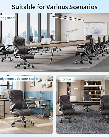 Big and Tall Office Chair with 5D Arms, 600lbs Fabric & PU Leather Heavy Duty Desk Chair, Adjustable Lumbar Support & Height, Tilt Function, High Back Ergonomic Executive Computer Chair