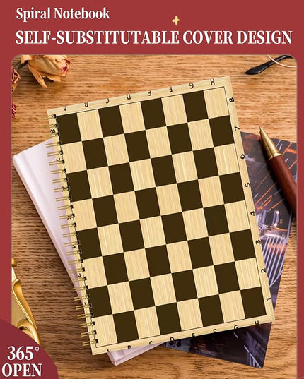 Spiral Journal Notebook for Women,A5 College Ruled Notebooks 6"x 8.4", 120 Pages (60 Sheets) Lined Journal with Premium Thick Paper,Perfect for School Office Home(Wooden Chess Board)