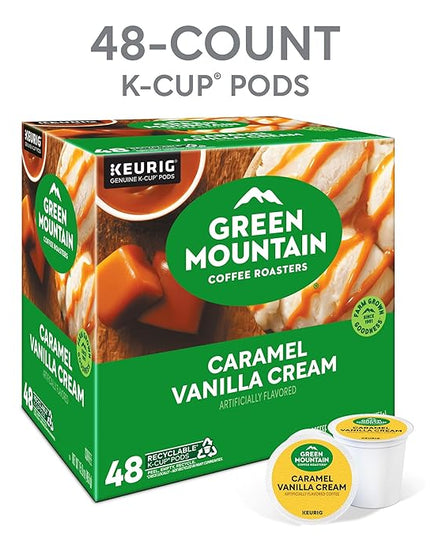 Green Mountain Coffee Roasters Caramel Vanilla Cream, Single-Serve Keurig K-Cup Pods, Flavored Light Roast Coffee Pods, 48 Count