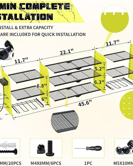 45" Large Power Tool Organizer Wall Mount with Charging Station - 3 Layer Storage Racks with 8 Cordless Drill Holder, 4 Hooks, Heavy Duty Garage Tool Organizer Storage for Workshop Pegboard Basement