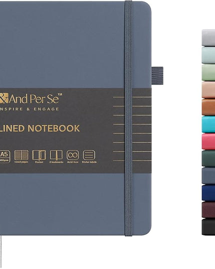 &And Per Se Lined Journal Notebook, 160 Pages, A5 5.7 x 8 inches College Ruled Thick Paper Notebook Journals for Writing, Hardcover Notebooks for Women Men Office School (1 Pack, Dark Blue)