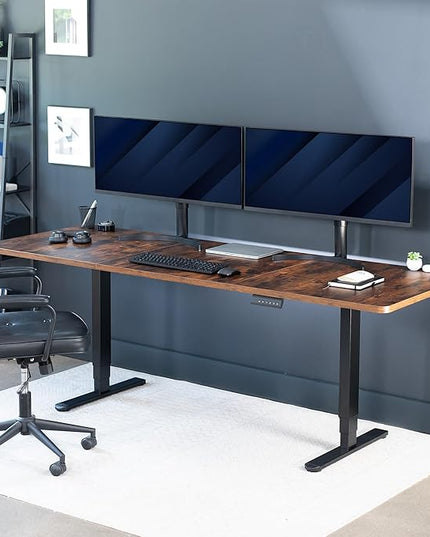 VIVO Electric 83 x 30 in Dual Motor Sit Stand Desk, Memory Height Adjustment, 2B Series, Rustic Vintage Brown Top Black Frame, DESK-KIT-2B8N