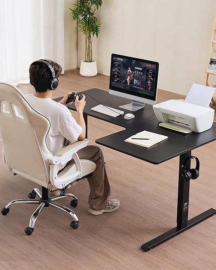 VEVOR Electric L Shaped Standing Desk 63"x39", 3 Memory Height Adjustable, Dual Motor Corner Sit Stand Up Desk with 2 Hooks, Heavy Duty Carbon Steel Computer Table Workstation, Easy to Assemble, Black