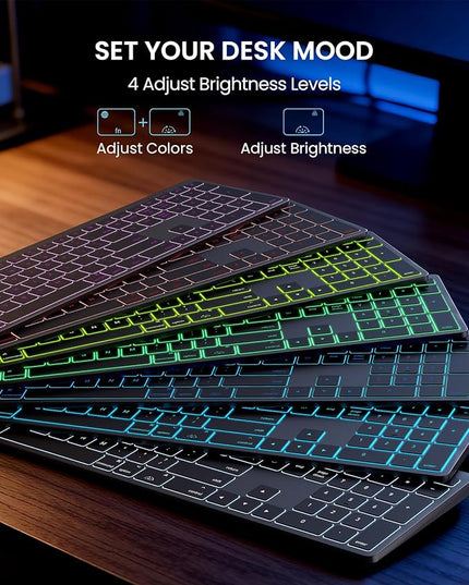 SABLUTE Bluetooth Keyboard and Mouse for Mac — 7-Color Backlit, Multi-Device, Rechargeable, Full-Size Wireless Keyboard Mouse Combo with Quiet Scissor-Switch Keys & Tilt Legs for Mac (Space Gray)