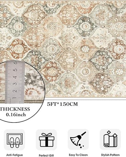 Lahome Moroccan Trellis Washable Small Area Rug, 3x5 Black Rug for Bedroom Living Room, Non-Slip Oriental Accent Throw Carpet for Kitchen Office Entryway Bathroom Office, Khaki