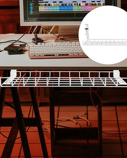 Under Desk Cable Management Tray and Wire Organizer, No-Drill 500Mm Large Capacity Cable Storage Rack for Office Desk Cord Management Holder