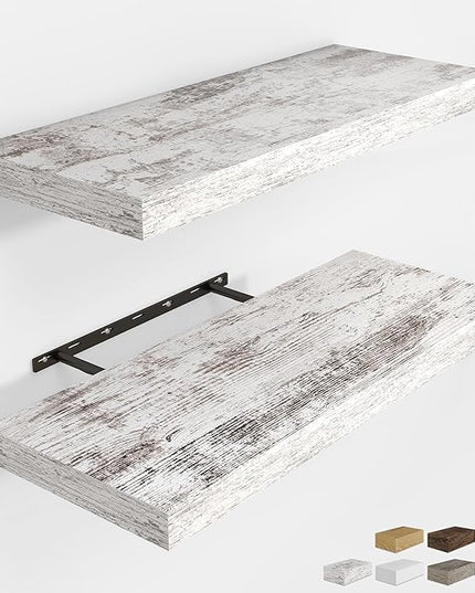 RICHFOCUS 24Inch Floating Shelves for Wall 2 Pack Shelves for Bedroom|Kitchen|Bathroom Wall Mounted Rustic Distressed Wood Floating Shelf with Invisible Brackets for Books|Storage|Decor, Rustic