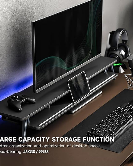 Fenge Dual Monitor Stand, Monitor Stands Riser for 2 monitors, 42.5 Inch Wood Desk Shelf with Storage Organizer and Cable Management for Office Desk Accessories