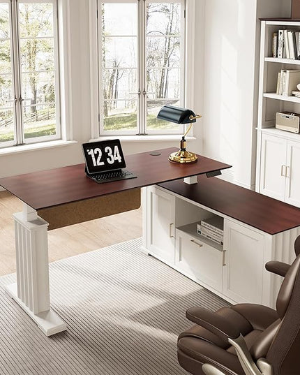 EUREKA ERGONOMIC 60x26 Executive Standing Desk with File Cabinet Drawers,L Shaped Adjustable Height Desk Home Office Computer Desk with Storage