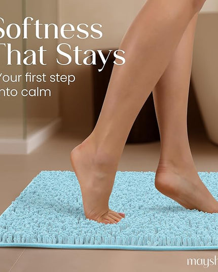 MAYSHINE Plush Shaggy Chenille Bath Mat | Extra Soft, Super Absorbent, Non-Slip Bathroom Rug | Fluffy Microfiber, Area Rug Sets for Bathroom Floor, Kitchen, Living Room | 39"x24" | Spa Blue
