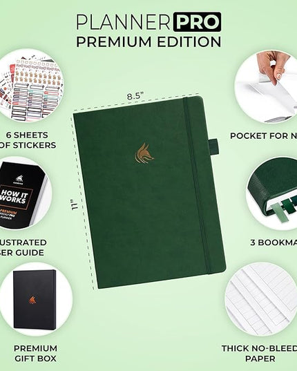 Clever Fox Planner Pro Premium Edition– Luxurious Weekly & Monthly Planner + Budget Planner Organizer for Productivity & Reaching Goals, Undated, A4 Hardcover + Keepsake Box, Lasts 1 Year, ForestGreen