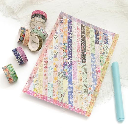 YUBBAEX Flowers Washi Tape Pack 50 Rolls Floral Printed Masking Tape Plants Decorative for Arts, DIY Crafts, Journal Supplies, Planners, Scrapbook, Card/Gift Wrapping