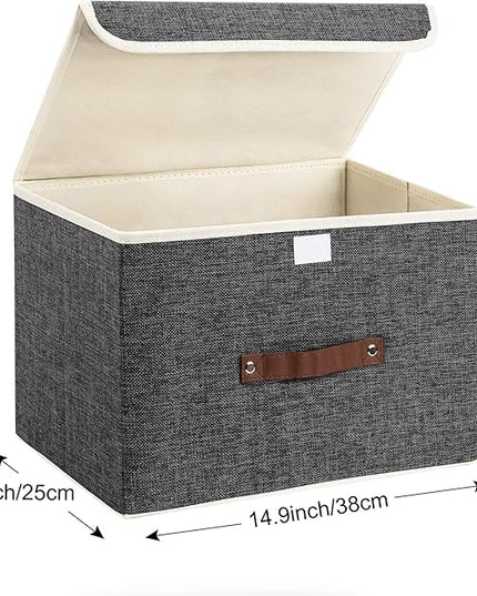 TYEERS Collapsible Storage Boxes, Washable Fabric Storage Bins with Lids, 14.9x9.8x9.8 inches, 2 Pack, Black