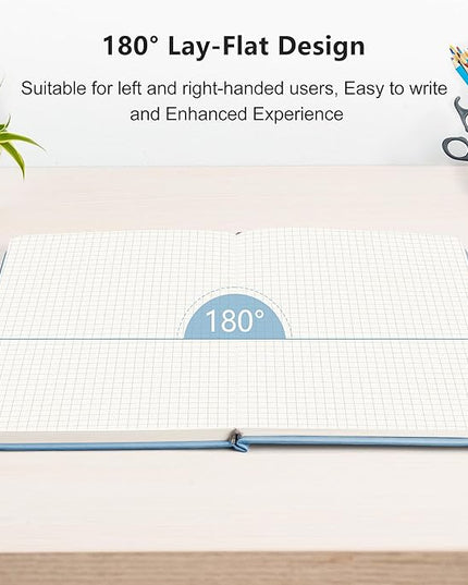 RETTACY Graph Grid Paper Notebook, 192 Pages, A5 Medium Size (5.7'' x 8.3''), 5 Squares per Inch, Leather Hardcover, 100 GSM Thick Paper, for School, Students, Math, Engineering (Light Blue)