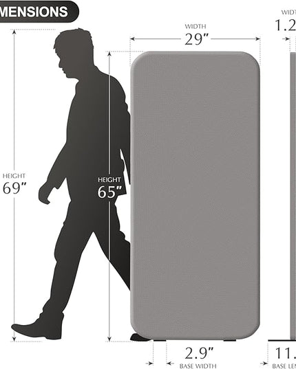 DECOLAB Standing Wall Room Dividers, Portable Partition for Room Separation, Studio, Office, Bedroom, Pinnable Magnetic Frame, 29"x65", Sterling