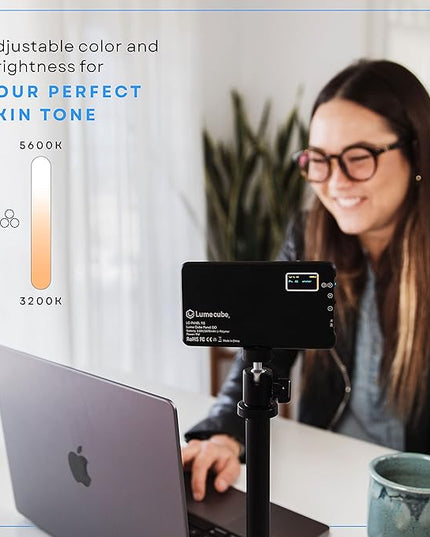 Lume Cube Broadcast Lighting Kit Live Stream Webcam Light for Computer & Laptop Enhance Video Calls Streaming & Vlogging Include Adjustable Tripod & Clip Mount Adjust Brightness & Color Temperature