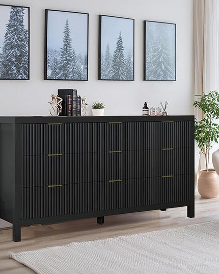 NRITOBY Dresser for Bedroom with 9 Drawers, Wide Bedroom Dresser with Drawer Organizers with Spacious Storage for Dining Room, Entryway, Black