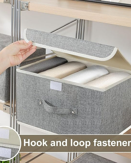 Fabric Storage Bins Cube Organizers with Flip-Top Lid and Handles,Storage Boxes for Organizing Home,Office,and Closet,Grey,5 Pack 13 X 9.1 X 7.9 in
