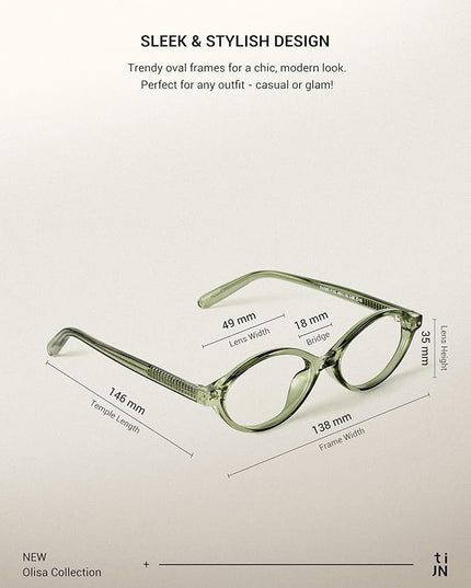 TIJN Olisa Blue Light Blocking Glasses for Women Men,Oval Glasses Frame Bluelight Glasses for Gaming/Computer/Screen