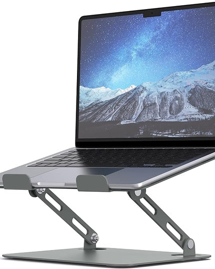 SOUNDANCE Laptop Stand for Desk with Stable Heavy Base, Adjustable Height Multi-Angle, Ergonomic Metal Riser Holder, Foldable Mount Elevator, Compatible with 10 to 15.6 Inches PC Computer, Grey