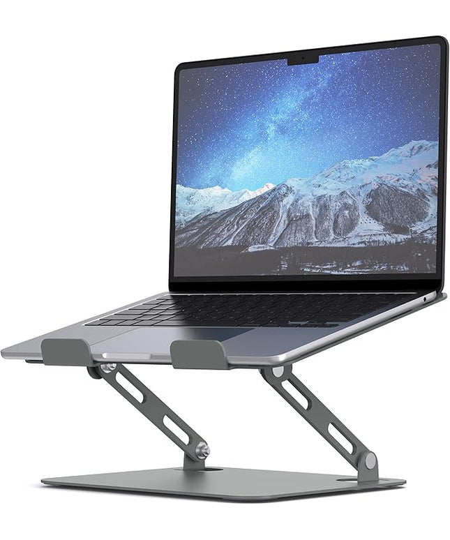 SOUNDANCE Laptop Stand for Desk with Stable Heavy Base, Adjustable Height Multi-Angle, Ergonomic Metal Riser Holder, Foldable Mount Elevator, Compatible with 10 to 15.6 Inches PC Computer, Grey