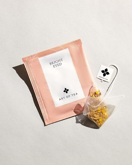 Art of Tea | Bright Eyed Turmeric Ginger Tea - Caffeine Free Turmeric Ginger Tea Bags | 50 Eco Friendly Pyramid Sachets