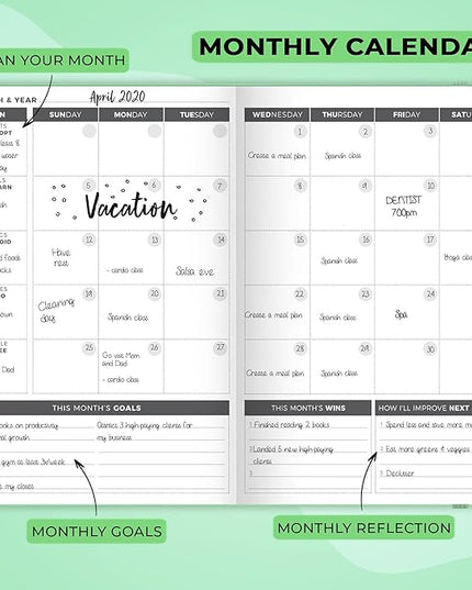 Clever Fox Planner – Undated Weekly & Monthly Planner for Productivity, Time Management & Goals – Organizer Journal – A5 (Mint)