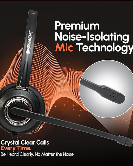 Spracht Wired Headset for Desktop Phone | Single Ear Universal Headset for Office Telephones | Mono Head Set with Microphone - Works with Polycom Digium Nortel Yealink Grandstream Cisco Zum RJ9