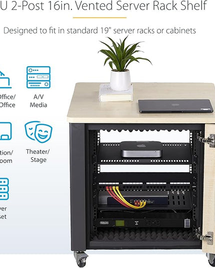 StarTech.com 1U Vented Server Rack Shelf, 16in (40cm) Mounting Depth, Cantilever Tray, Heavy-Duty Steel, 30lb/14kg Capacity