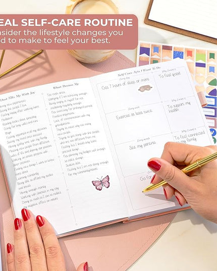 GoGirl Self-care Journal – Daily Mental Health Notebook with Mood & Wellness Trackers – Personal Development, Meditation & Reflection Journal for Women – Hardcover, Lasts 3 Months (Rose Gold)