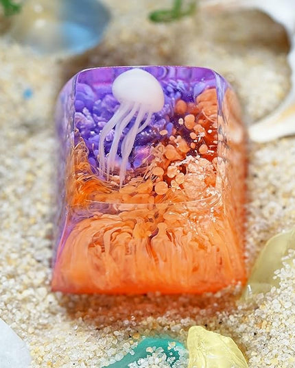 Jellyfish Artisan Keycap Fiery Lava Sea R1 SA Profile Custom Sea Creature Keycaps 1U ESC Handmade Gaming Sea Resin Key Cap Cherry MX Switch Compatible Mechanical Keyboard Jellyfish Lover Gift
