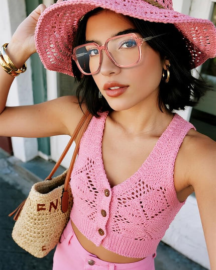 VISOONE Oversized Blue Light Blocking Glasses with Chic Square TR90 Frame and Metal Temple for Women Men REMY