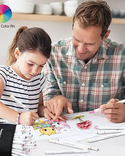 Smart Color Art 108 Pack Art Markers, 107 Alcohol Based Marker Pens and 1 Blender, Dual Tip Coloring Permanent Markers Highlighters with Case, Excellent for Adults Kids Marking Drawing Sketching