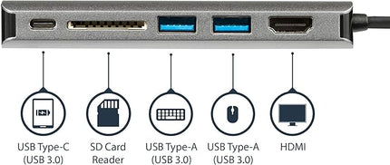 StarTech.com USB C Multiport Adapter - HDMI - SD Reader - 2xA 1xC - PD 3.0 - Docking station - USB-C - GigE