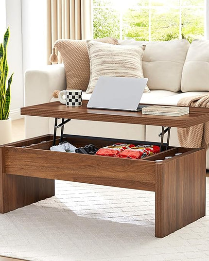 Small Lift Top Coffee Table, Wood Rectangle Coffee Table with Lifting Top and Hidden Storage Compartment, Mid Century Modern Center Tables for Small Space, Living Room, Office (Walnut)