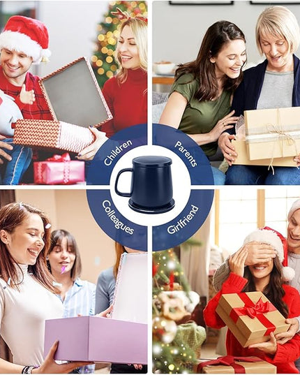 APEKX Warm Cup Coffee Mug Warmer Set - Smart Stable Constant Temperature 131°F, 15W Wireless Charging, 12.8 oz Capacity - Supports USB-C Interface, Automatic Power On/Off Function (4 H). (Deep Navy)