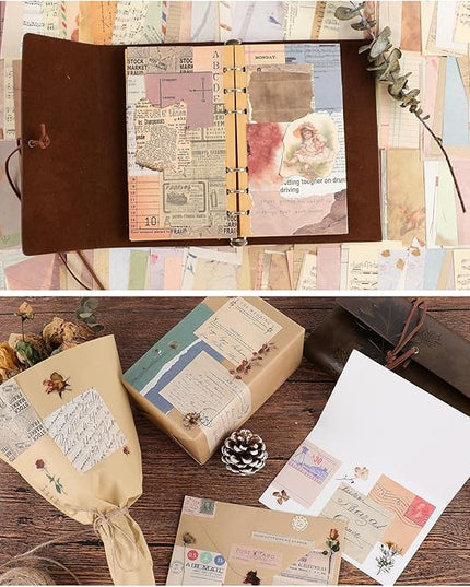 517 Pcs Vintage Scrapbook Paper,Scrapbook Supplies Stickers,Journaling Supplies Include 37 Pcs Flowers Stickers Aesthetic Journal Paper for Planner,Bullet Journaling,Junk Journal
