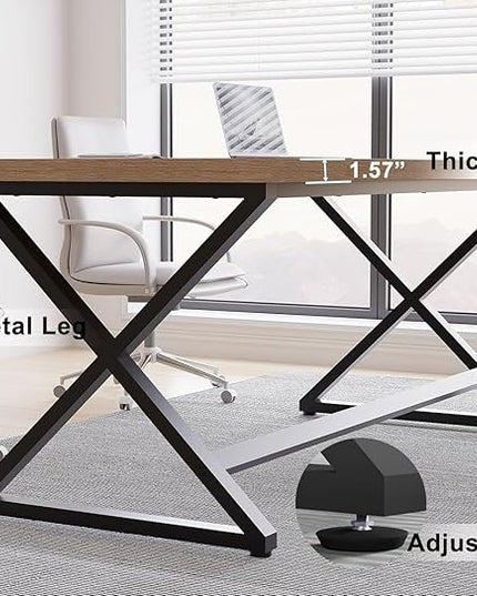 IBF 60” Rustic Computer Desk, Modern Wood Metal Home Office Desk, Farmhouse Work Desk for Writing Study in Bedroom, Minimalist Laptop Executive Workstation Computer Gaming Table, Rustic Oak, 60 in