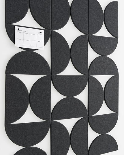 Large Bulletin Board Kit 48x36- Minimalist Wall Art to Replace Your Old Cork Boards for Walls for Office Decor - 24-Pack Semi-Circle Felt Wall Tiles for Home Office Décor (Midnight Black)