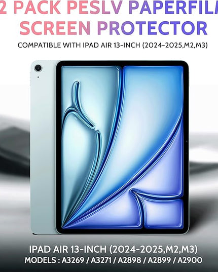 2 Pack Like Paper Screen Protector for iPad Air 13 Inch 2024/2025 (M2/M3, 6th/7th Gen), Matte Anti Glare PET Film/Blue Light Filter Eye Protection Cover/Drawing & Writing Feel Like on Paper