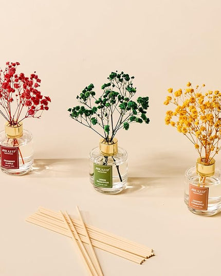 Airkeep Reed Diffuser Set of 3, Coconut Pineapple Lemon Eucalyptus Cranberry Apple Oil Reed Diffusers for Bedroom Living Room Office Aromatherapy Oil Reed Diffuser for Gift 50ml x 3
