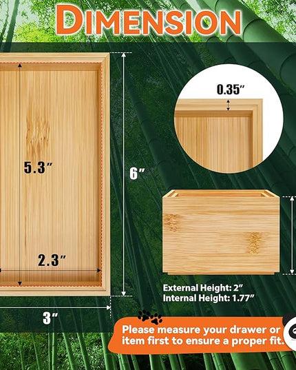 Bamboo Drawer Organizer, Small Silverware Organizer for Kitchen Drawer, Stackable Utensil Tray, 2 Pcs Flatware Organizer, Bamboo 6" x 3" x 2" (Outer), 5.3" x 2.3" x 1.77" (Inner)