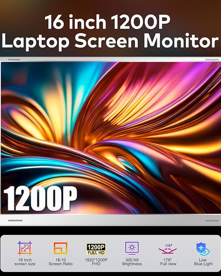Ladomi 16" Laptop Screen Extender, Just 1 Cable for 3 Screens Quad Monitor, 1200P FHD Screen Extender for 12"-18.5" Laptops, Triple Portable Monitor for Wins/Mac M1|M2|M3|M4|M5