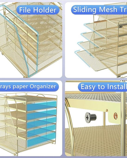 gianotter 6-Tier Paper Organizer With Magazine Holder, Desk Organizers and Accessories, Desk Accessories & Workspace Organizers, File Organizer for Office Supplies Storag (Gold, 6-Tier)