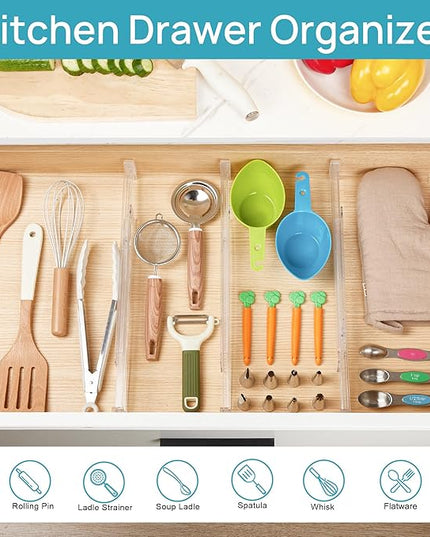 Vtopmart 8 Pack Shallow Drawer Dividers, 2.36" High 12.67"-21.14" Adjustable Expandable Kitchen Drawer Organizer, Clear Plastic Organizer Separators for Flatware, Utensil, Cutlery, Underwear, Clothes