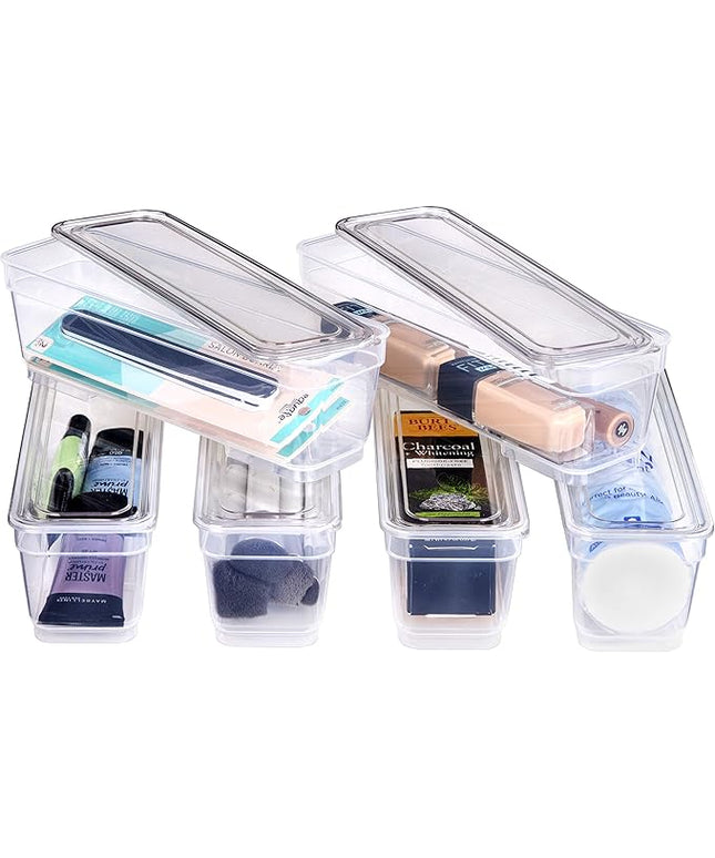 Best Kept 6 Bin Pack, Long Home Organizer Storage Boxes with Lids, Translucent Clear