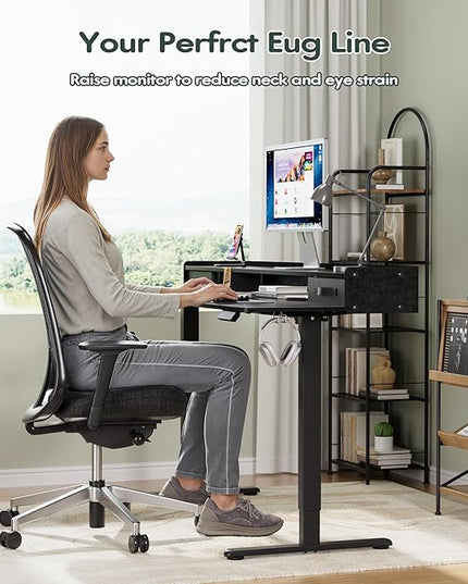 Homall Electric Standing Desk with 2 Drawers, Adjustable Height Computer Desk with Storage Sit Stand Table with Storage Shelf and Splice Board Quick Install for Home Office (Black, 63 Inch)