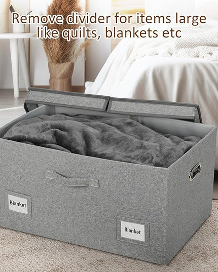 75 Quarts Extra Large Decorative Storage Bins with Lids, 3 Packs Gray Collapsible Storage Bins with Lids, Stackable Storage Bins Decorative Box Storage With Lid Extra Large