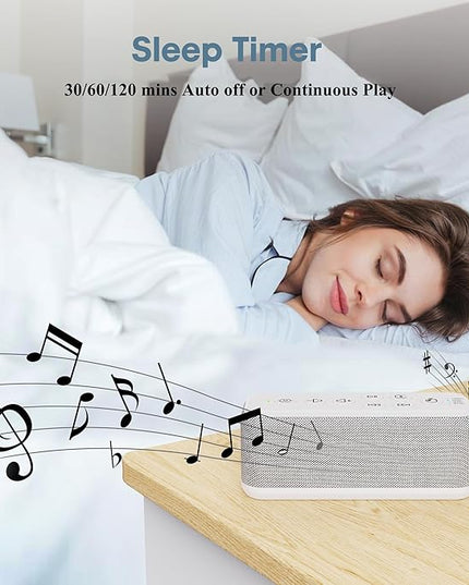 White Noise Sound Machine with Bluetooth,3000mAh Battery Powered,40H Long Lasting,Hi-Fi Audio,30/60/120m Timer,Wireless Portable Sleep Sound Machine for Adults/Baby,Type-C Rechargeable,Headphone Jack